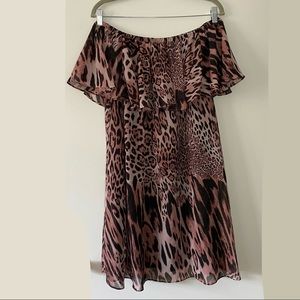 Jennifer Lopez Pink Leopard Print Flouce Ruffle Strapless Dress